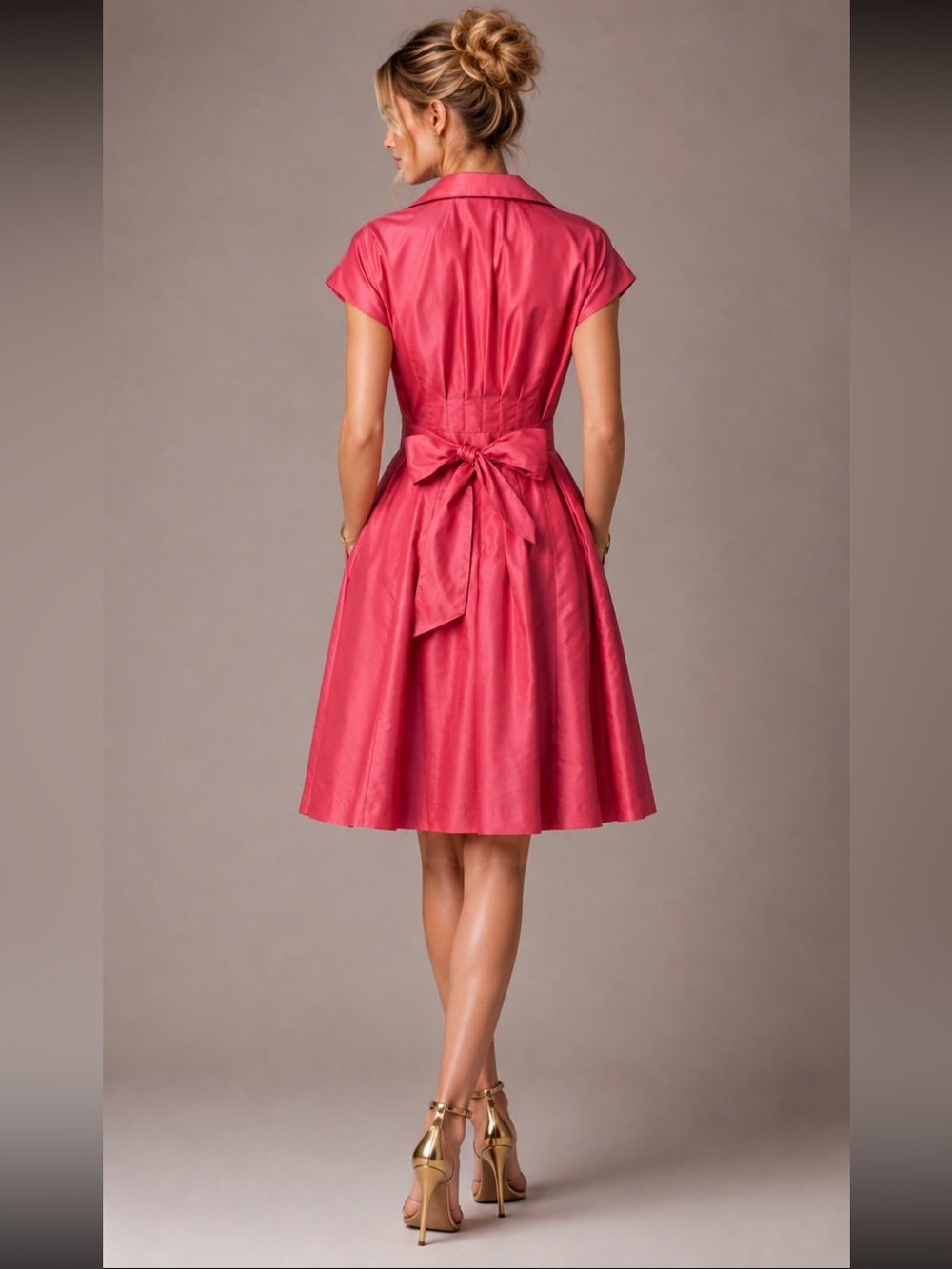 Kasper Hot Pink Classic Fit & Flare Dress w Tailored Princess Seams & Sash Sz 8 - Picture 3 of 15